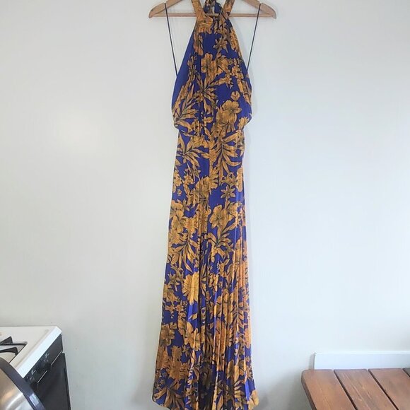 Lulumari Floral Wide Leg Halter Jumpsuit Pleated Boho Mod HipHop Women's Medium - Picture 5 of 9